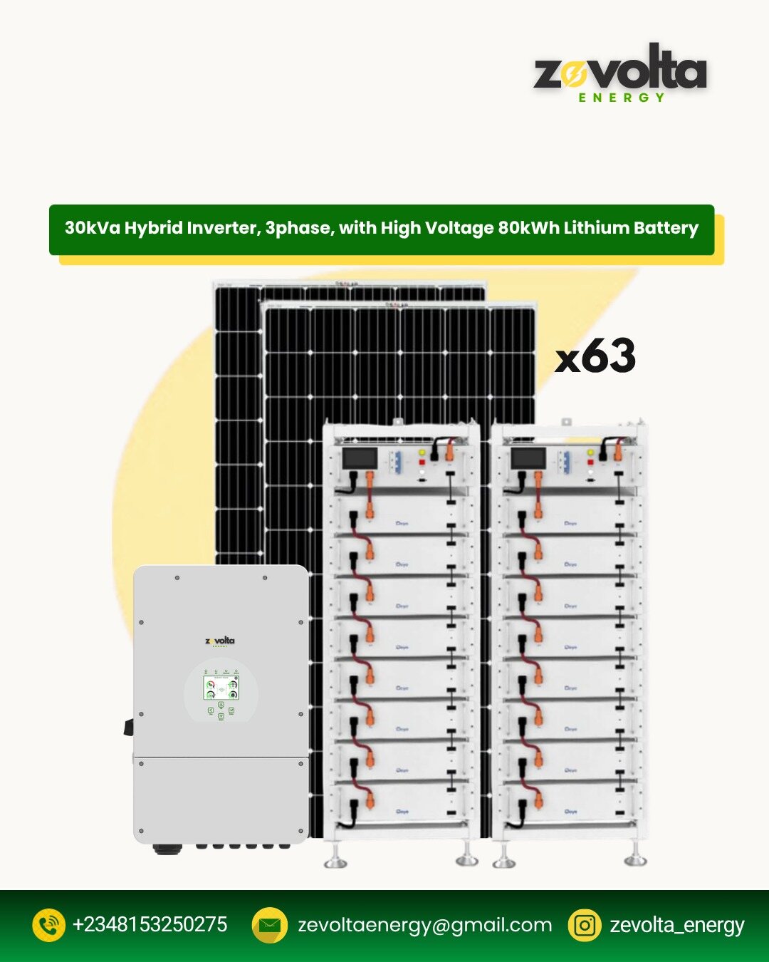 30kVA 3-Phase Hybrid Inverter with 80kWh High Voltage Battery