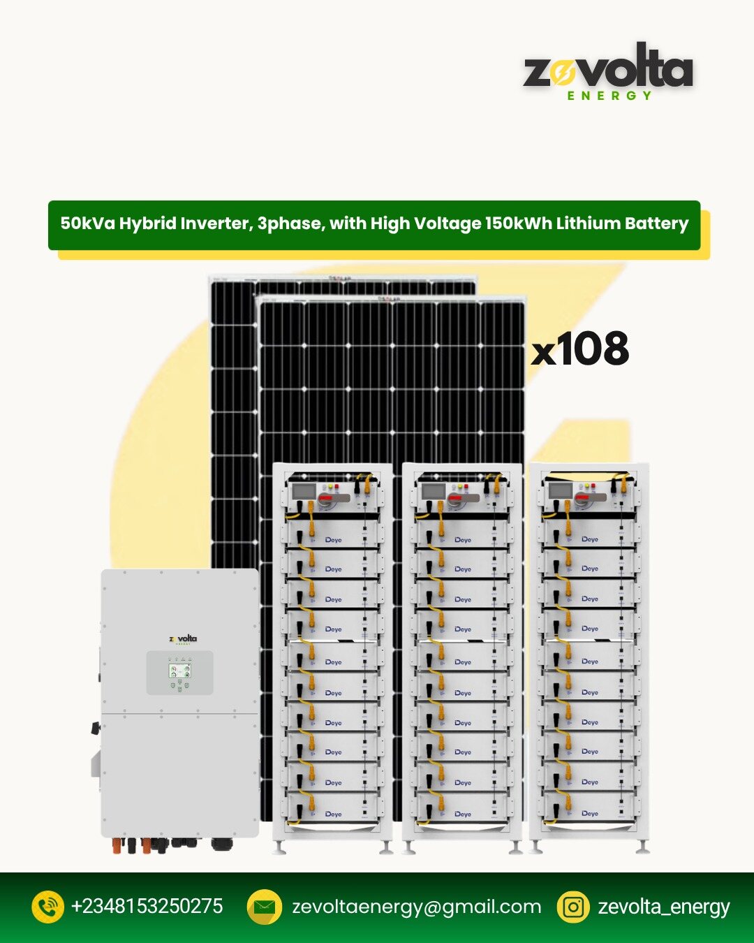 50kVA 3-Phase Hybrid Inverter with 150kWh High Voltage Battery